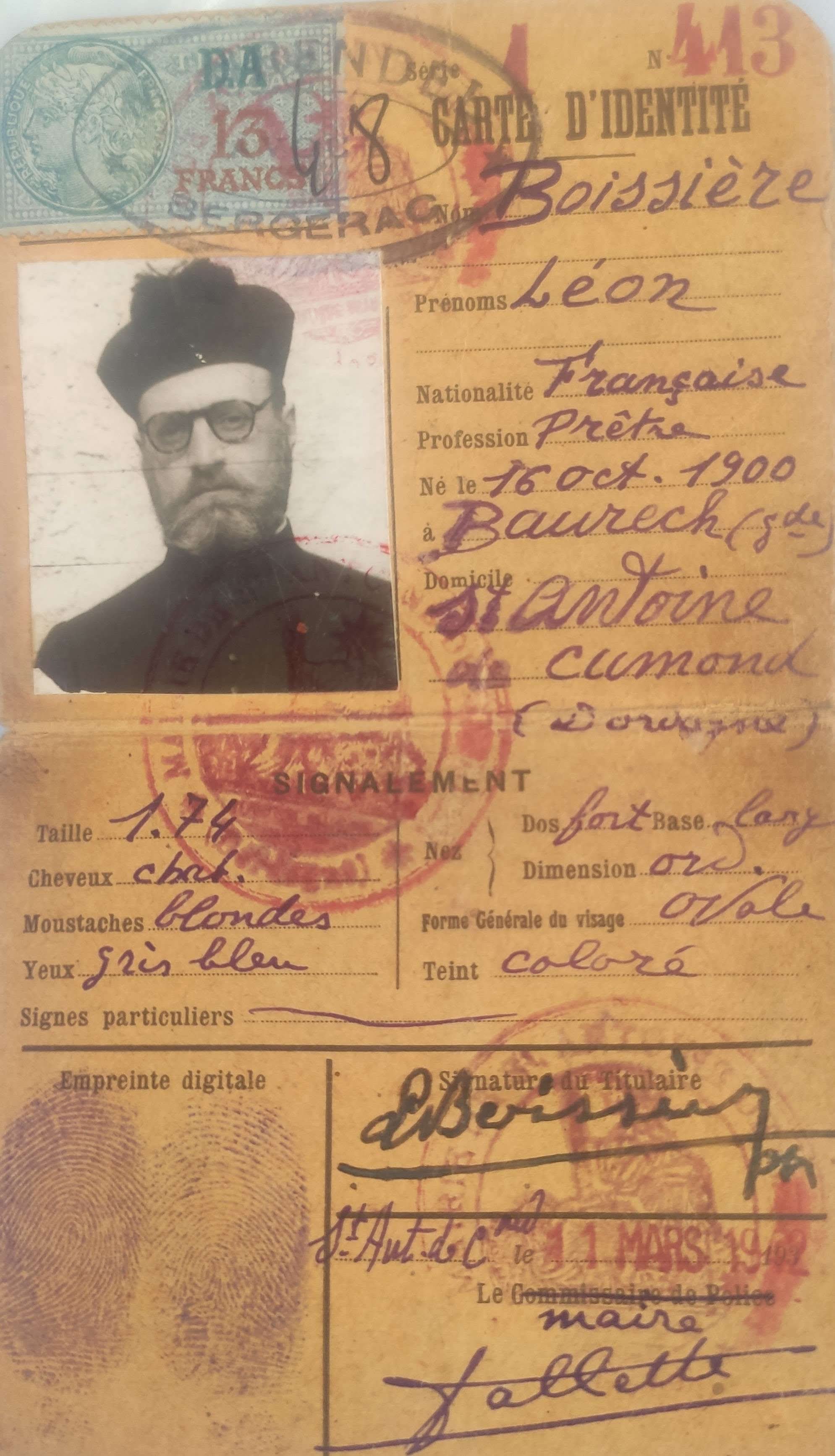 Carte Léon Boissière 1942